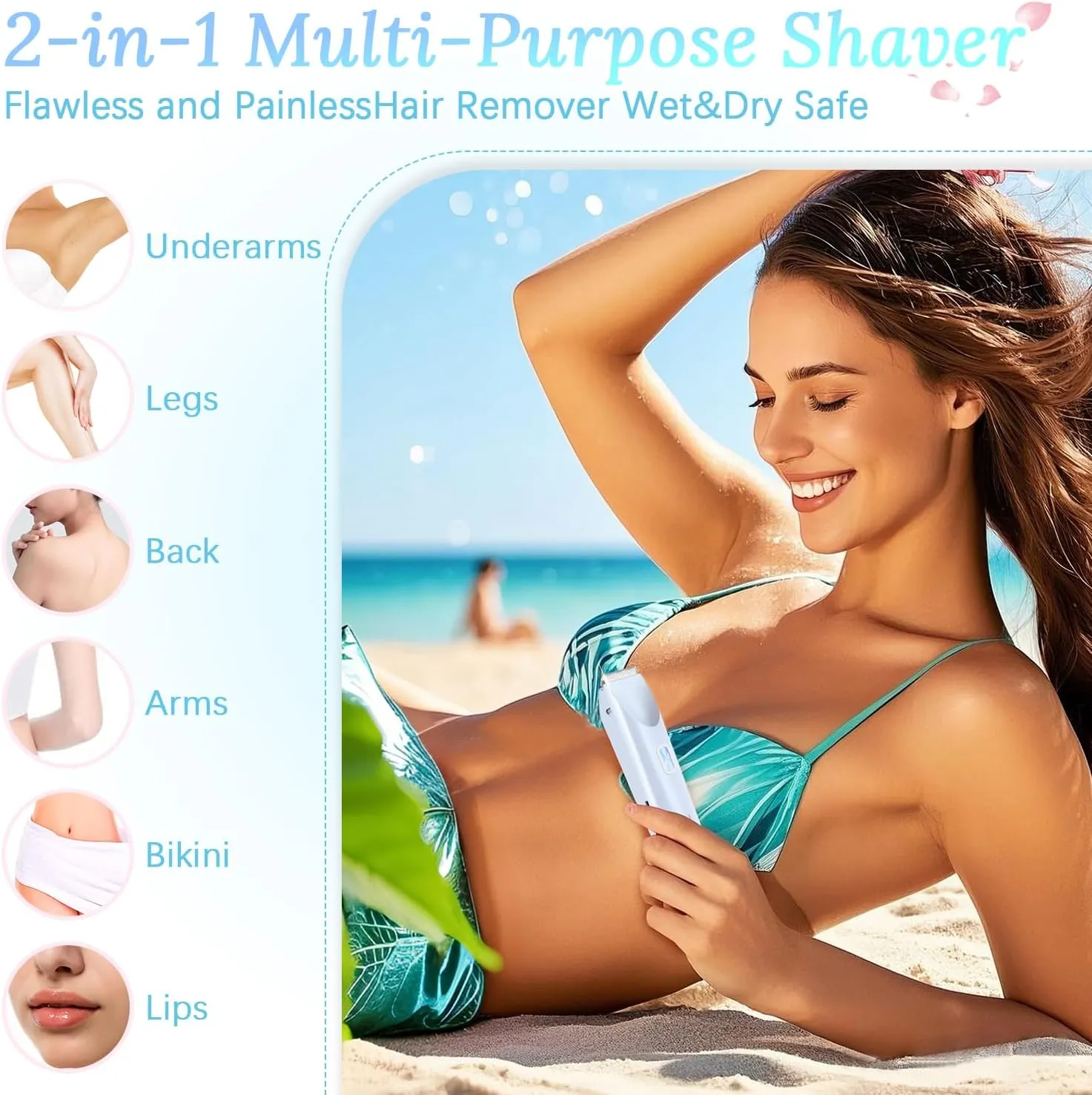 Glow Aura Womens Shaver, Silky Glow 2 in 1 Body Shaver, IPX7 Waterproof Glow Aura Womens Electric Razor, Type-C Glowshave Dual Head Electric Bikini Trimmer for Women Private Area