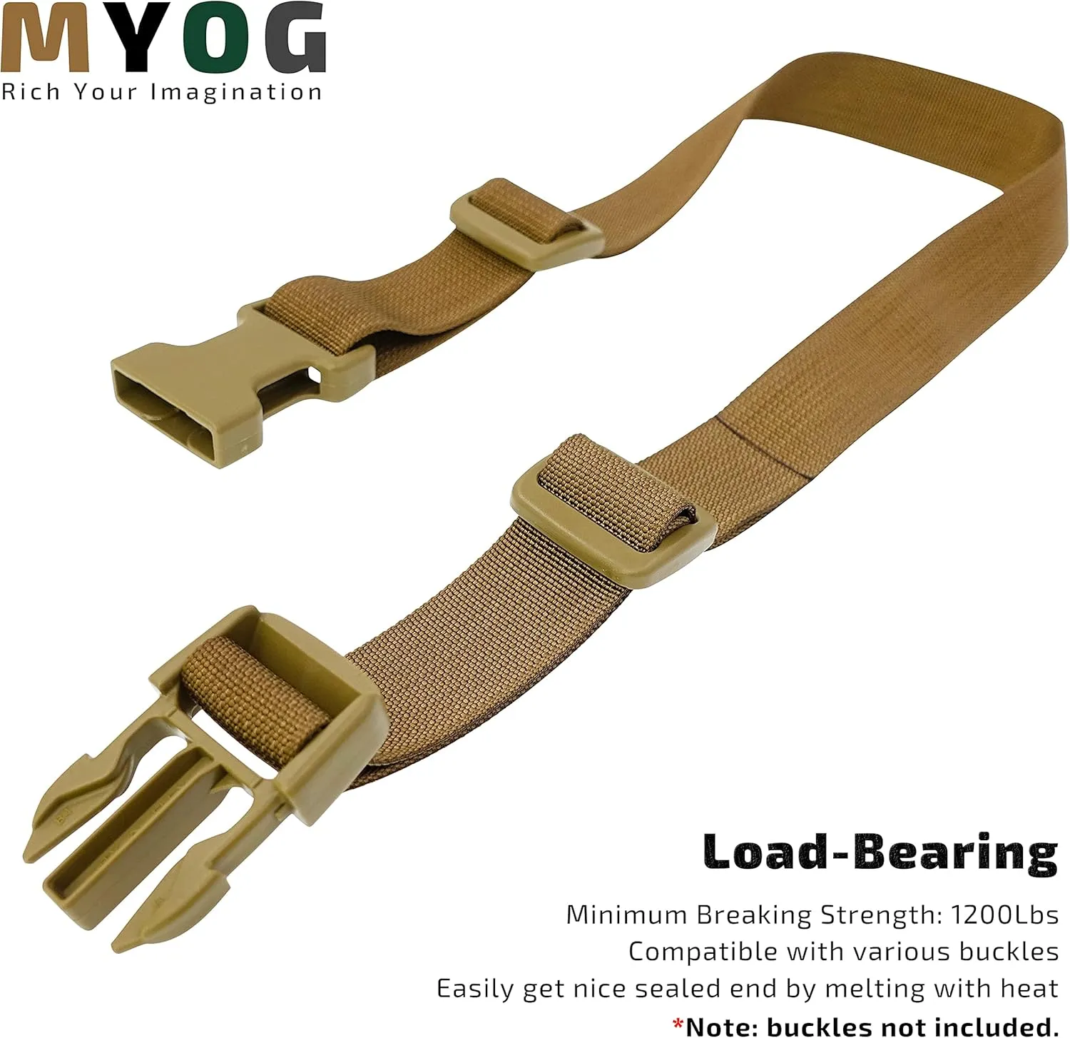 GM CLIMBING Nylon Webbing Flat MilSpecs MIL-W-17337 1200Lbs for Tactical Goods, Backpack Straps, Loops, Slings, PALS MOLLE Webbing Adapter