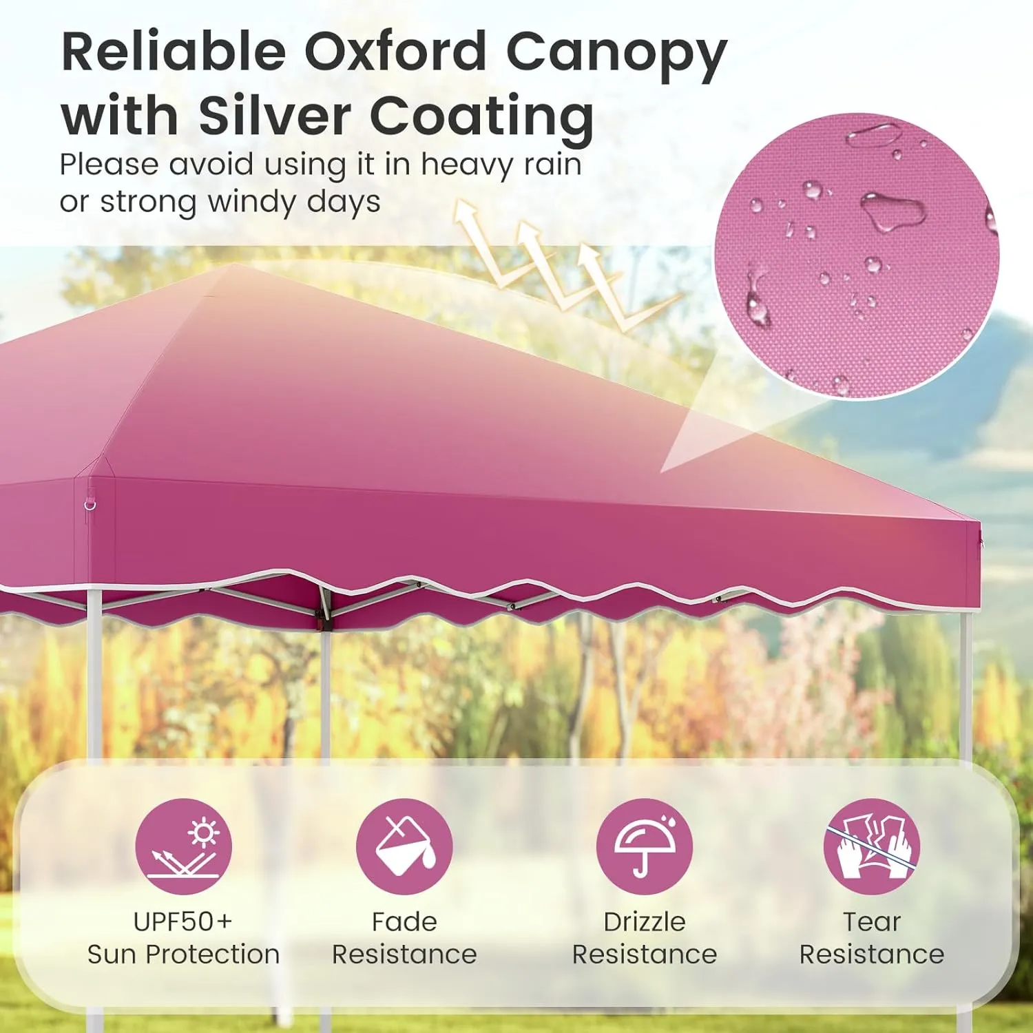 Goplus 10 X 10 FT Pop up Canopy Tent, Portable Foldable Outdoor Patio Shelter w/Wheeled Bag, 8 Stakes, 4 Anchors, 4 Wind Ropes, 4 Sandbags, Heavy-Duty Commercial Party Event Camping Tent, Easy (Pink)