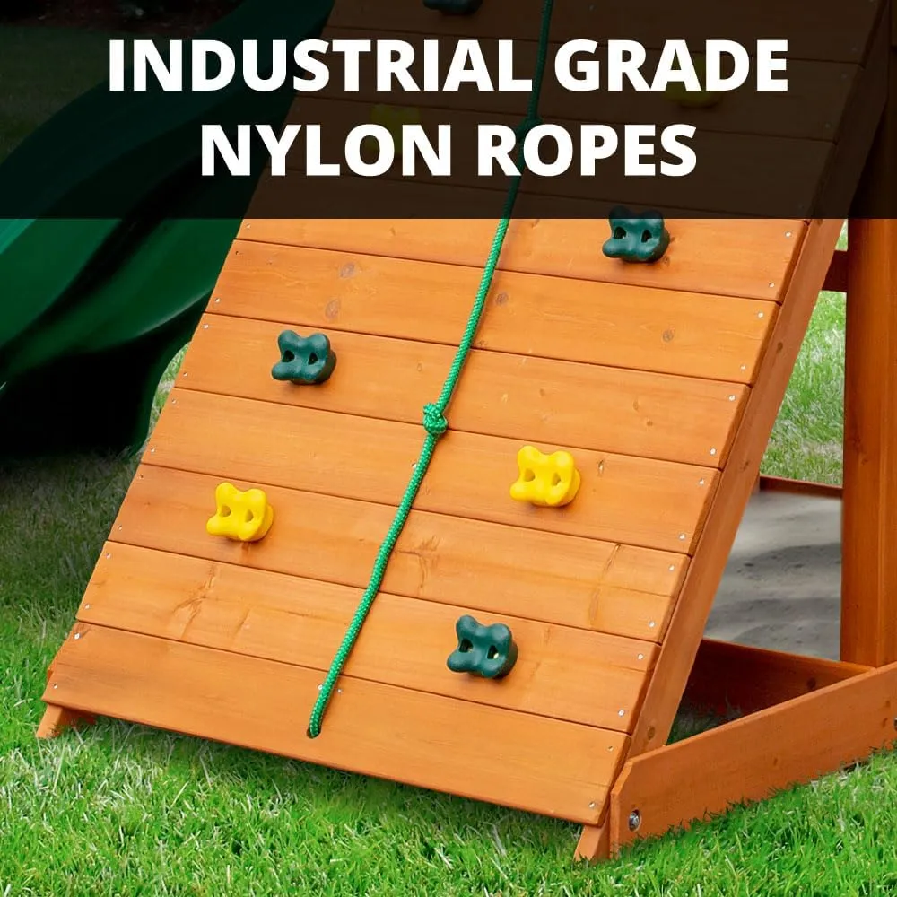 Gorilla Playsets 01-1073-Y Outing Wood Swing Set with Green Vinyl Tarp & Twisted Tube Slide - Yellow Slides, Amber
