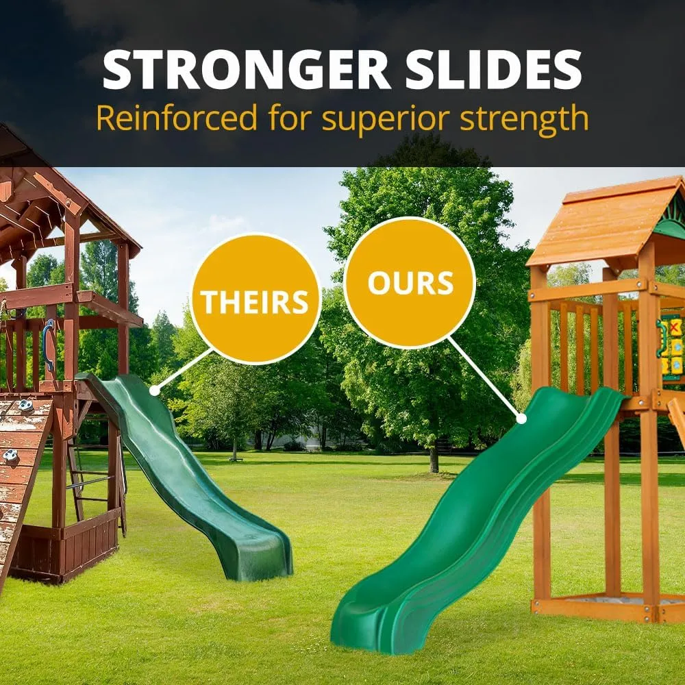 Gorilla Playsets 01-1073-Y Outing Wood Swing Set with Green Vinyl Tarp & Twisted Tube Slide - Yellow Slides, Amber
