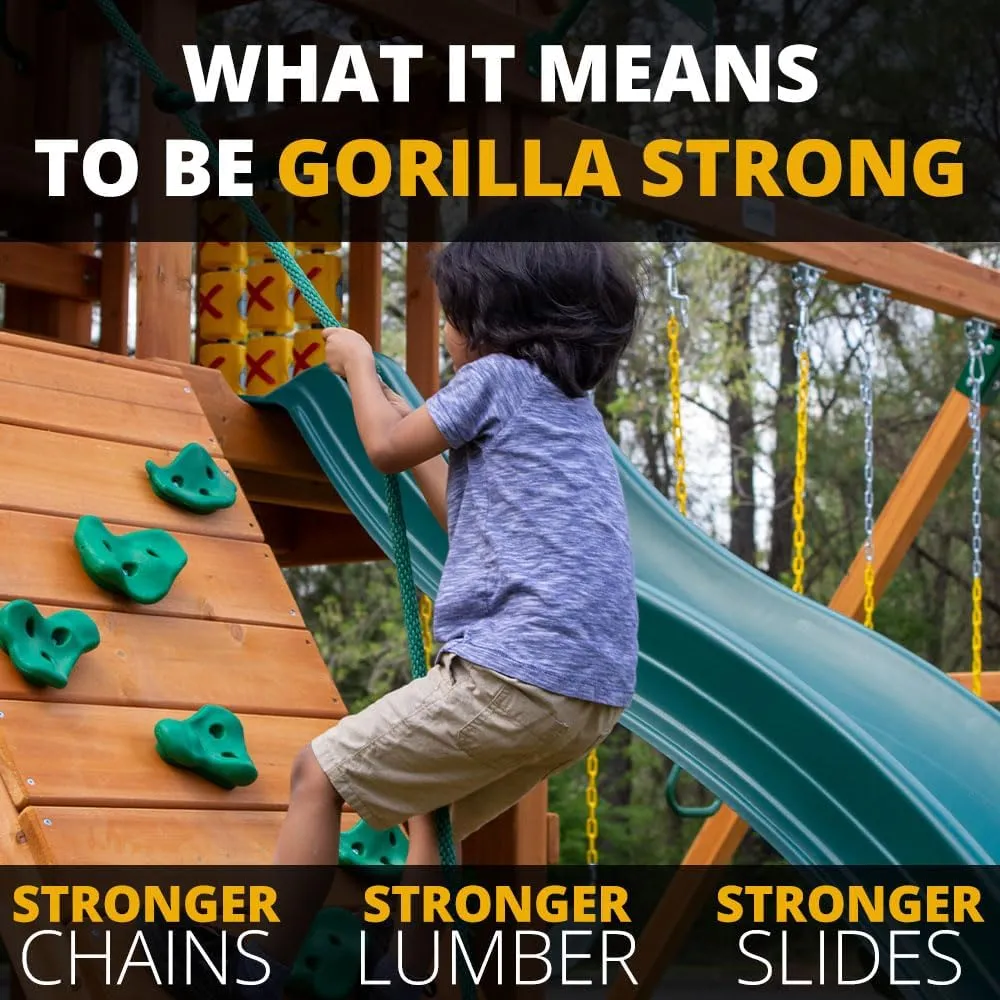 Gorilla Playsets 01-1073-Y Outing Wood Swing Set with Green Vinyl Tarp & Twisted Tube Slide - Yellow Slides, Amber