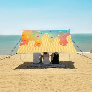 Gradient Color Ice Cream Beach Canopy Tent Anti-UV & Wind Resistant, Camping Sun Shelter Easy Setup Portable,Outdoor Shade Tents with Sandbags,Sand Shovels,Ground Pegs & Stability Poles
