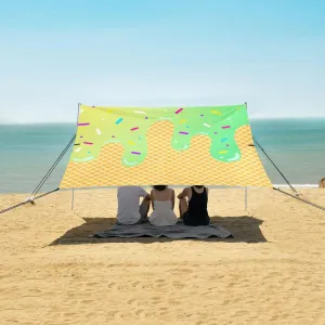 Green Gradient Color Ice Cream Beach Canopy Tent Anti-UV & Wind Resistant, Camping Sun Shelter Easy Setup Portable,Outdoor Shade Tents with Sandbags,Sand Shovels,Ground Pegs & Stability Poles