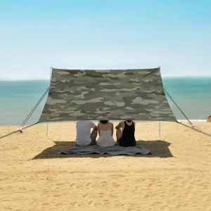 Grunge Camouflage Pattern Beach Canopy Tent Anti-UV & Wind Resistant, Camping Sun Shelter Easy Setup Portable,Outdoor Shade Tents with Sandbags,Sand Shovels,Ground Pegs & Stability Poles