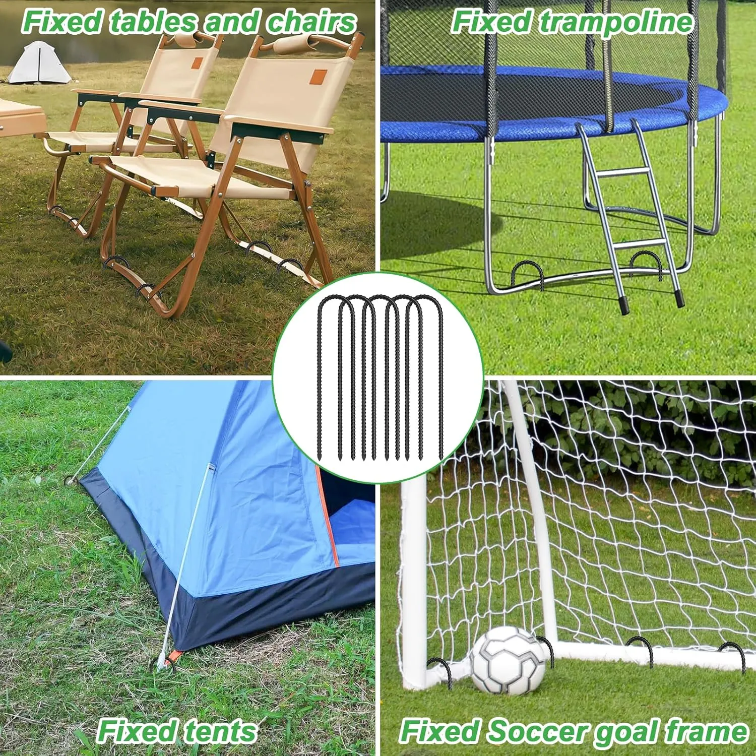 Gtongoko Trampolines Wind Stakes 16 Pack 12 Inch, 0.3 Inch Thick Heavy Duty U Shaped Rebar Tent Stakes Ground Anchors Galvanized Steel Safety Trampoline Anchors for Camping Tents, Soccer Goals