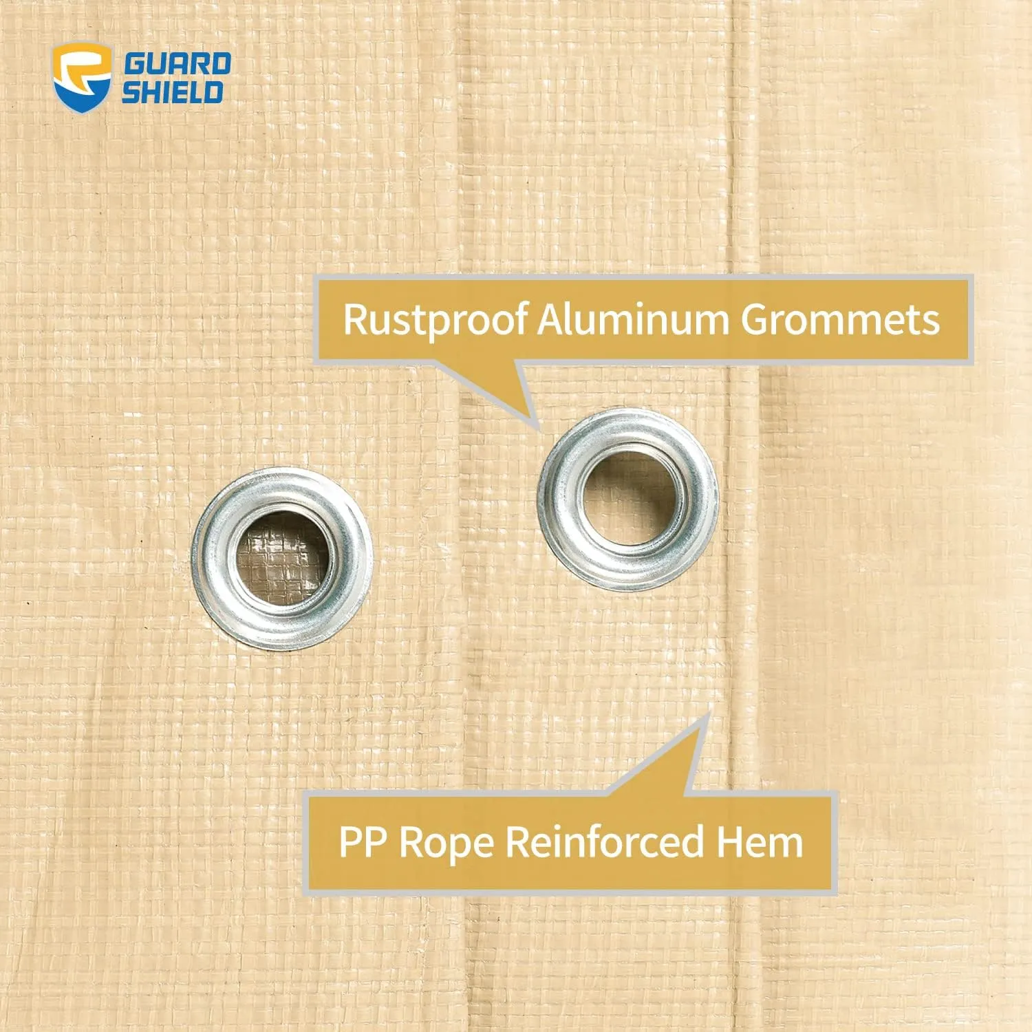 GUARD SHIELD Beige Tarp Heavy Duty Waterproof 12x16 Feet Outdoor Poly Tarps Cover Thick UV Resistant Canopy Tarpaulin with Grommets 10mil