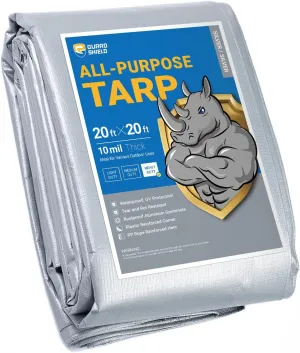 GUARD SHIELD Heavy Duty Tarp 20x20 Feet Silver Multi Purpose Thick Waterproof Poly Tarp Cover 10mil
