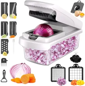 GYH&GXR 15-in-1vegetable chopper 7 Blade Veggie Chopper Multifunctional Vegetable Chopper with Interchangeable Blades Home Essentials and Kitchen Gadgets(Black/White)