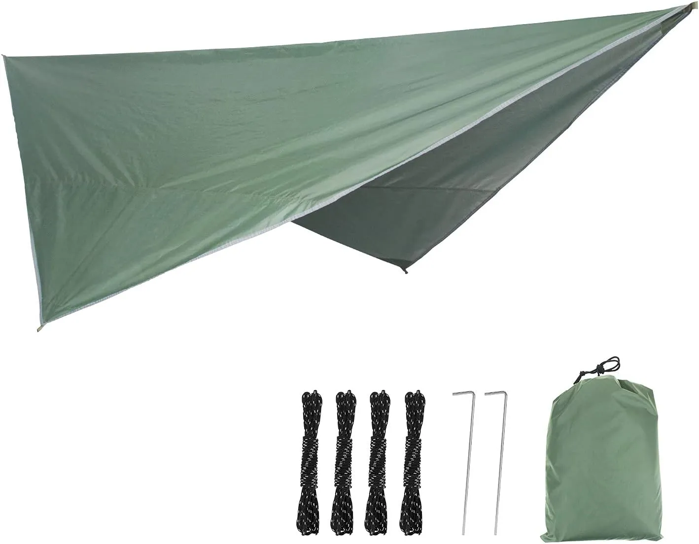 Hammock Portable Nylon Camping Hammock with Waterproof Rain Fly Canopy Tarp for Outdoor Hanging Bed Sleeping, Blue