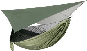 Hammock Portable Nylon Camping Hammock with Waterproof Rain Fly Canopy Tarp for Outdoor Hanging Bed Sleeping, Blue