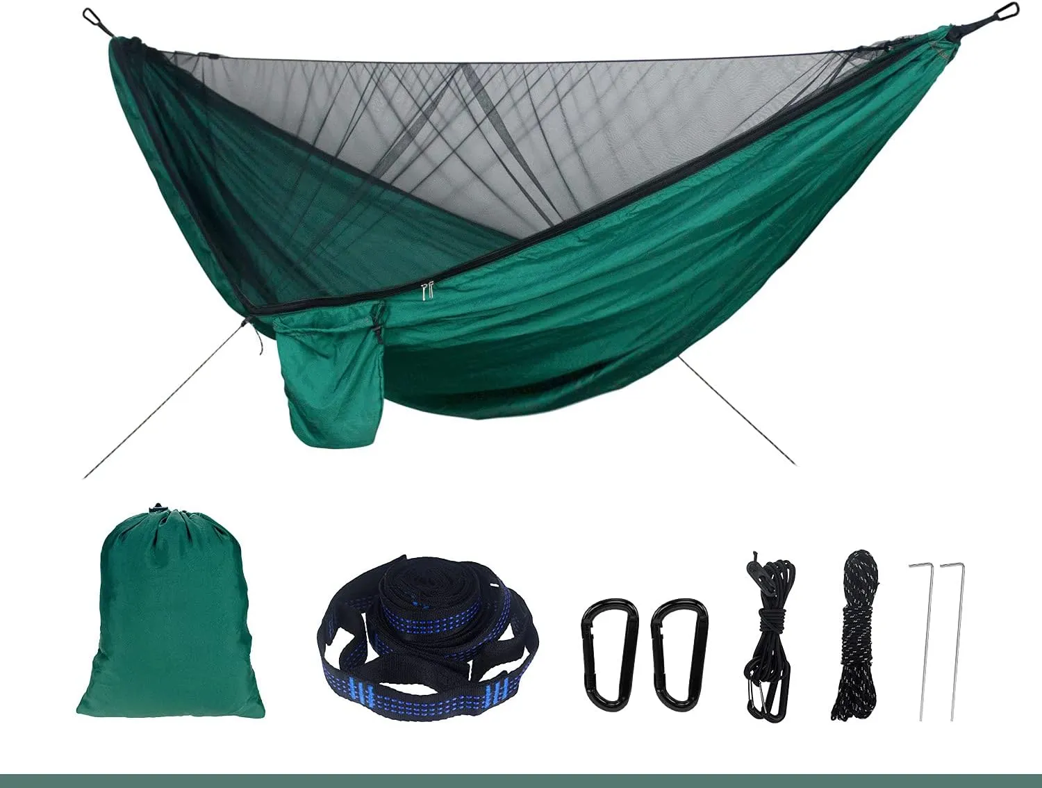 Hammock Portable Nylon Camping Hammock with Waterproof Rain Fly Canopy Tarp for Outdoor Hanging Bed Sleeping, Green 2