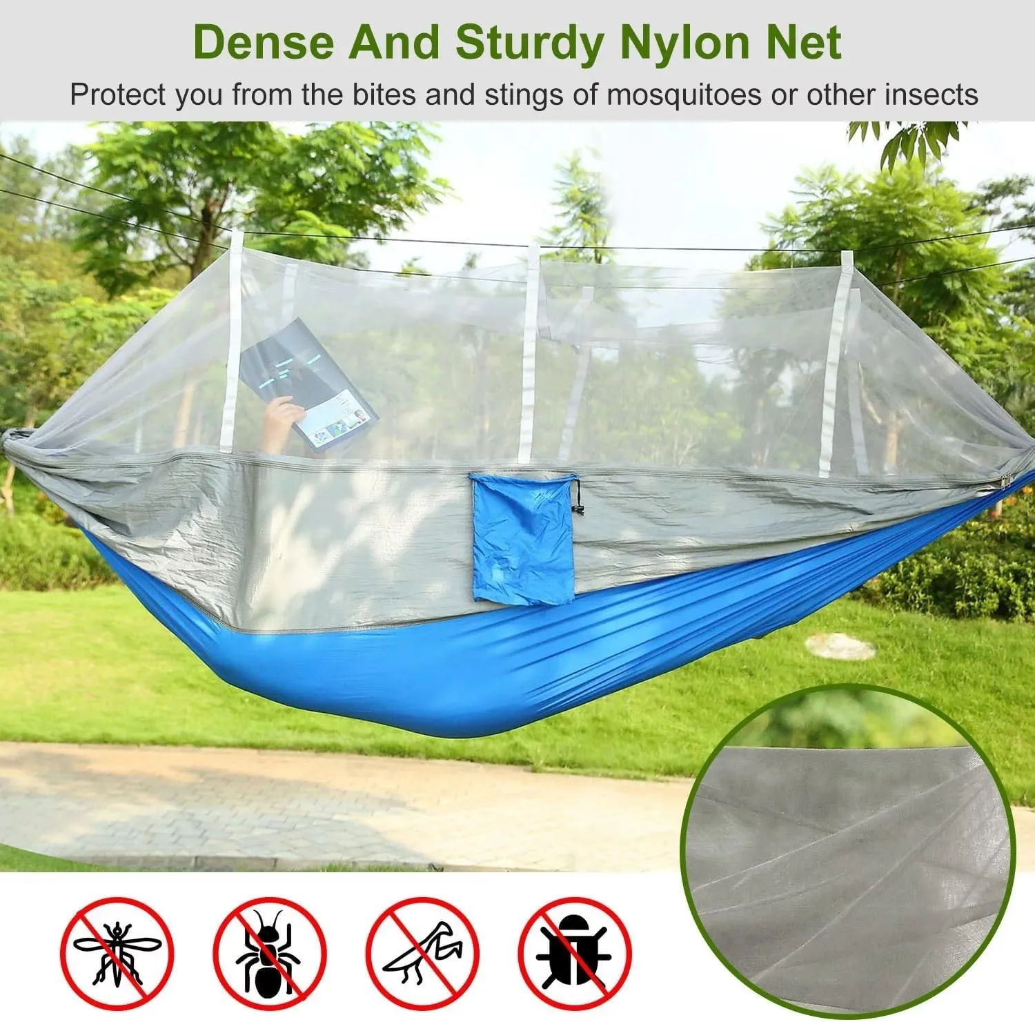 Hammock with Mosquito Net Lightweight Jungle Hammock for Trekking, Backpacking, Nylon Travel Hammock with Mosquito for Travel, Garden, Hiking, Survival (Color : E)