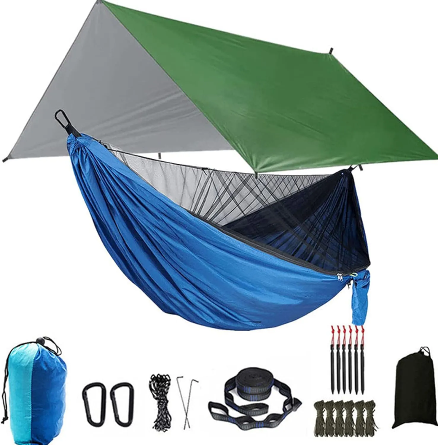 Hammocks Camping Hammock Portable Hammocks 1-2 People with Mosquito Net Nylon Hammock with 2 Carabiners for Outdoor Hiking Backpacking Outdoor Hammock
