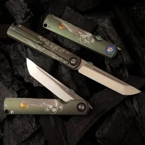 Handmade CPM-S35VN Powder Steel Japanese Pocket Knife, TC4 Titanium Alloy Handle, Camping and Hiking, Can be Gifted to Husband and Wife