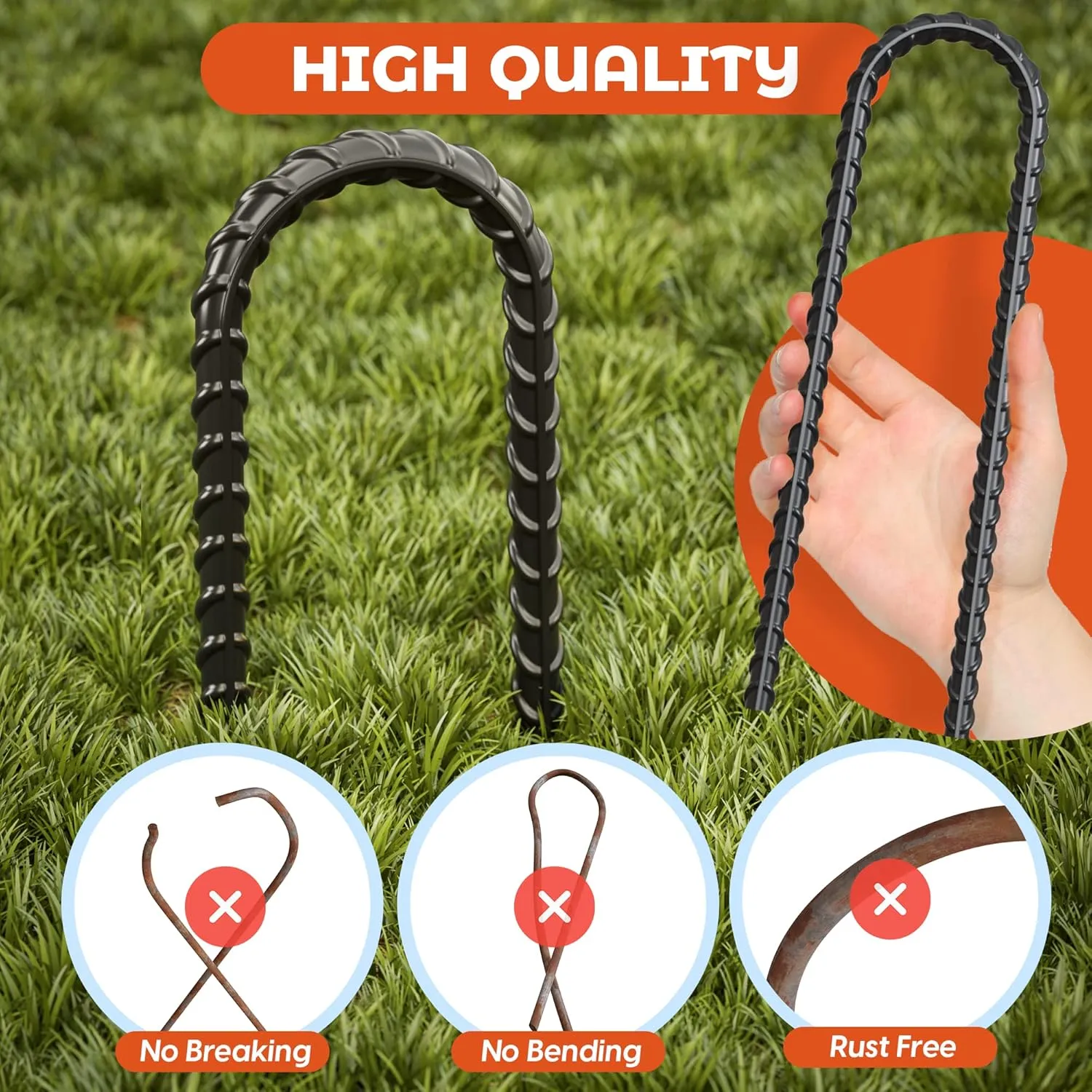 Happin® Ultra Strong Trampoline Stakes Anchors High Wind, Ground Anchors Heavy Duty, Trampoline Tie Down Anchor Kit, Ground Stakes Galvanized Steel, Trampoline Accessories, U Shaped (4 Pack, Black)