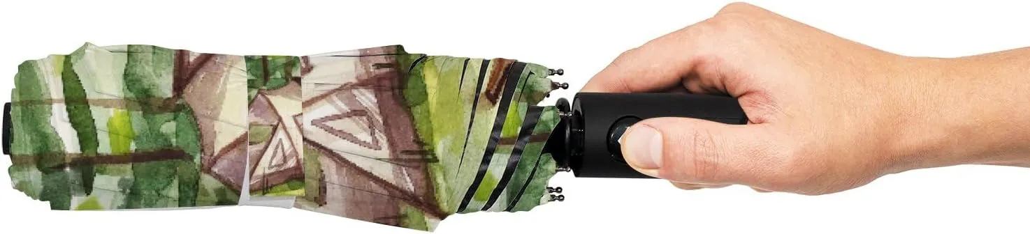 Hapuxt Folding Umbrellas Summer Pond Koi Fishes Windproof Travel Umbrella Rain Sun Automatic Portable Compact Umbrella for Backpack Golf Umbrella Women Men Adults