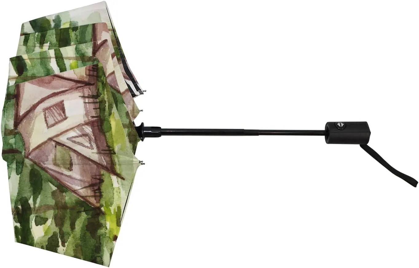 Hapuxt Folding Umbrellas Summer Pond Koi Fishes Windproof Travel Umbrella Rain Sun Automatic Portable Compact Umbrella for Backpack Golf Umbrella Women Men Adults