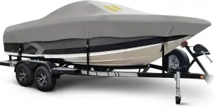Heavy Duty 1200D Waterproof Boat Cover, Boat Cover 20-22 ft with Reinforces Nose Cone, Tear Resistant Boat Covers 20-22ft, Boat Covers 20ft 21ft 22 Foot for Bass Boat V-Hull Fish Ski Boat, Grey