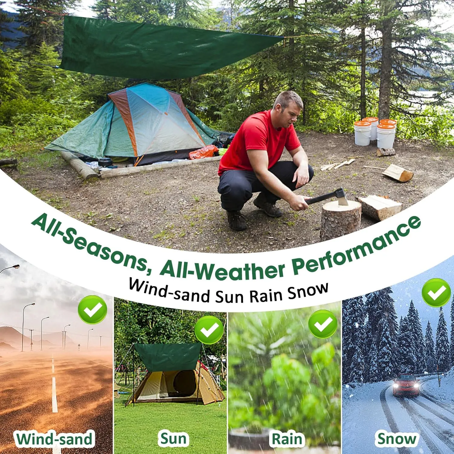 Heavy Duty Double-Sided Waterproof Poly Tarp 14x30 Feet 8mil Thick Polyethylene Tarps, Perfect for Outdoor Use, Plastic Cover & Mat for Tent Camping Storage Boat Bikes Vehicles