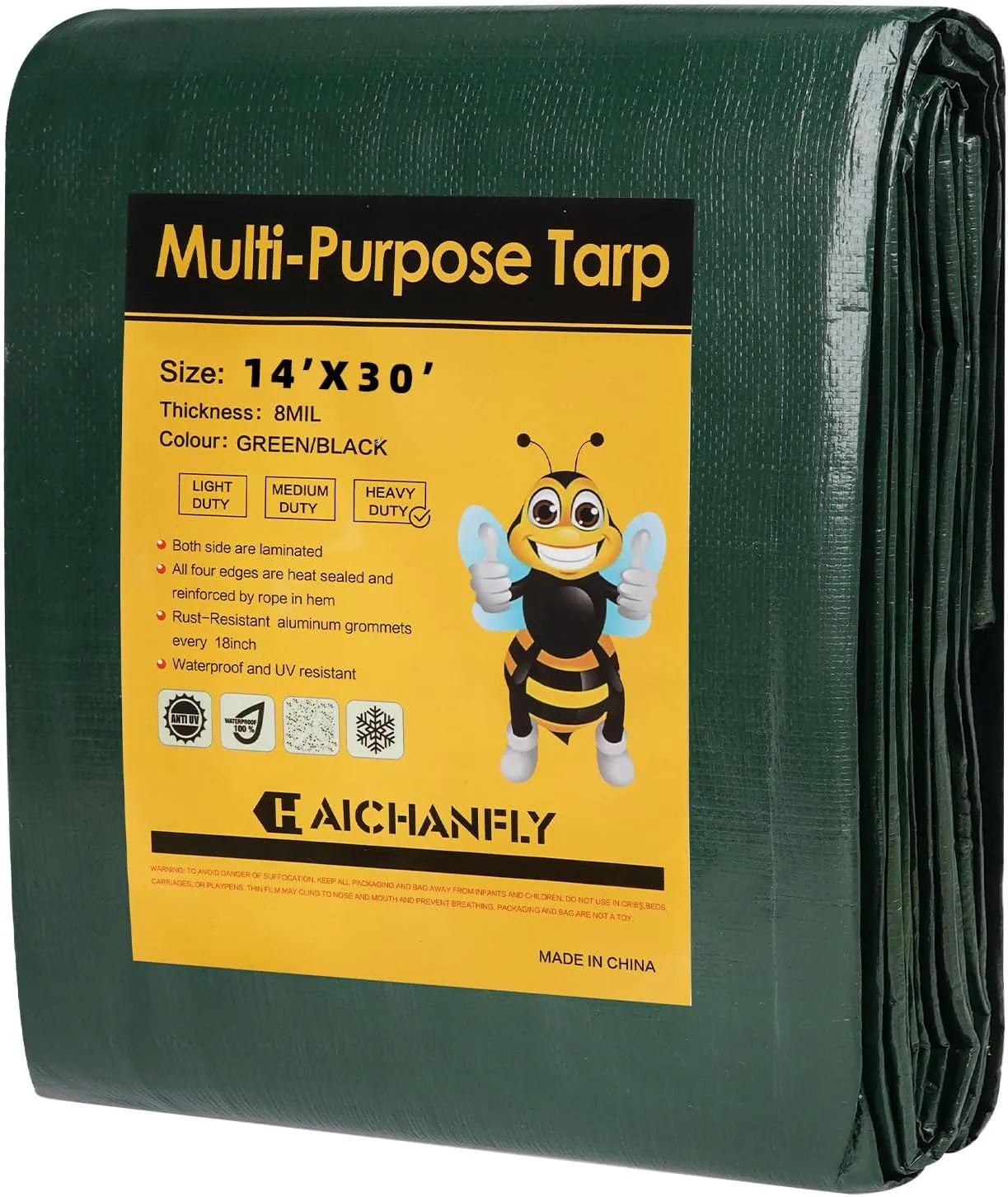 Heavy Duty Double-Sided Waterproof Poly Tarp 14x30 Feet 8mil Thick Polyethylene Tarps, Perfect for Outdoor Use, Plastic Cover & Mat for Tent Camping Storage Boat Bikes Vehicles