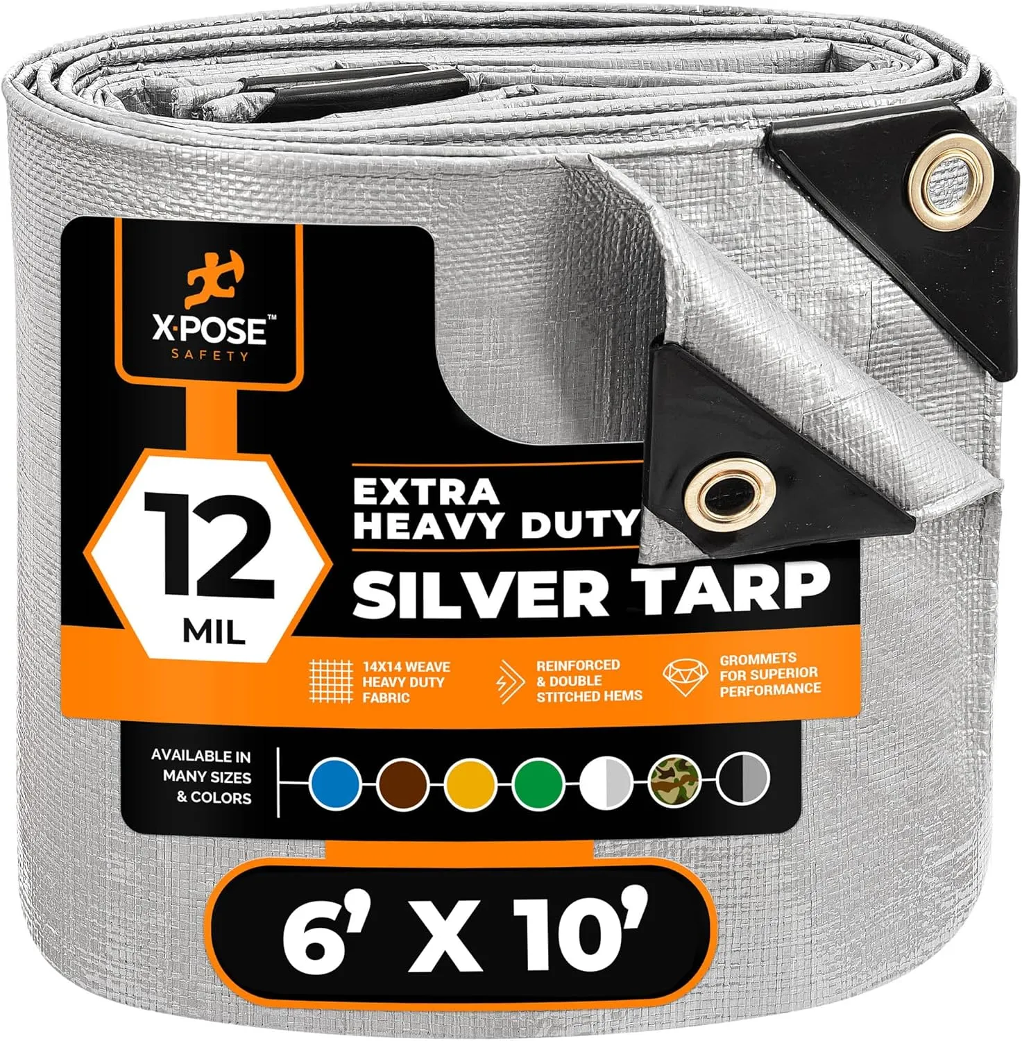 Heavy Duty Silver Poly Tarp 6' X 10' - Multipurpose Protective Cover - Durable, Waterproof, Weather Proof, Rip and Tear Resistant - Extra Thick 12 Mil Polyethylene - by Xpose Safety