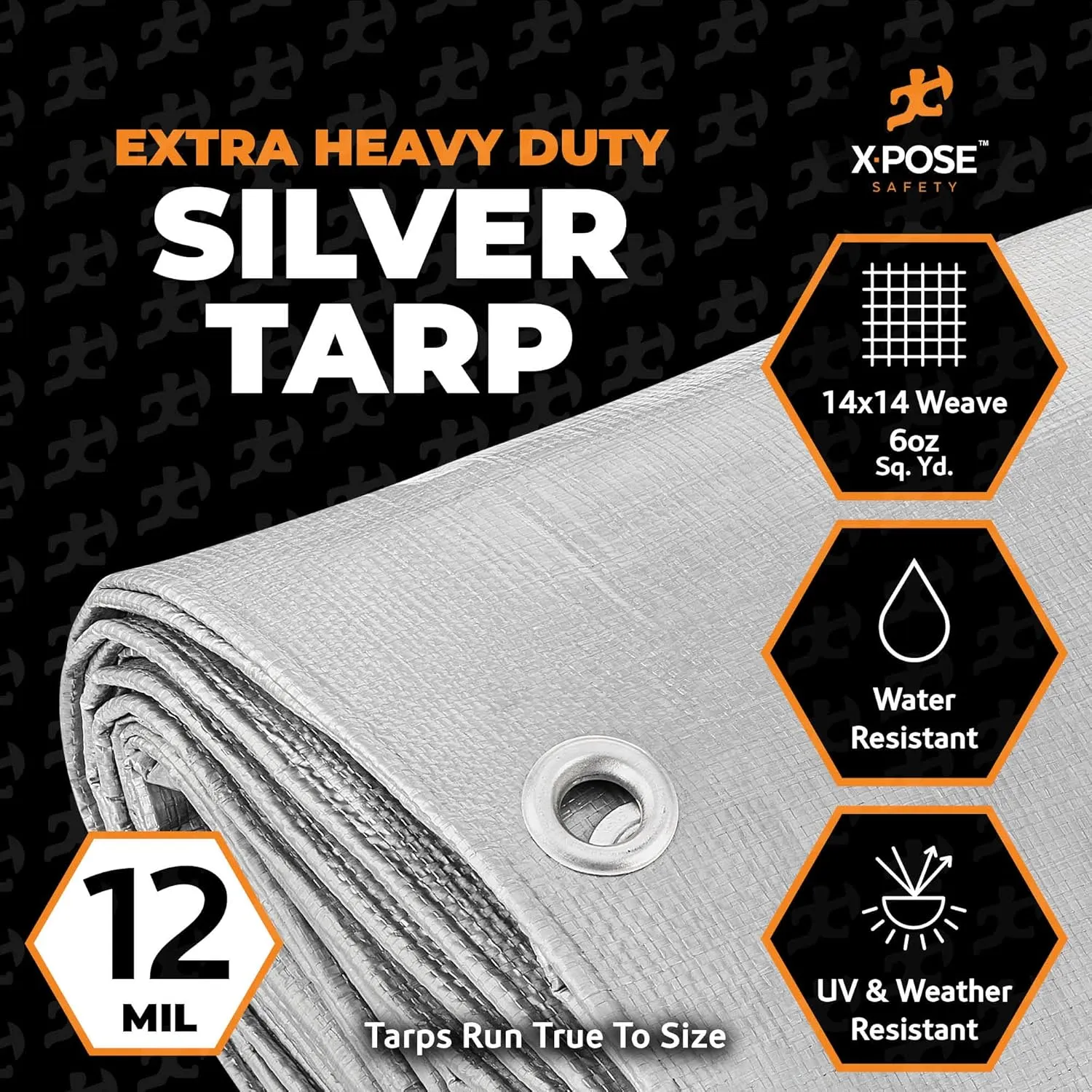 Heavy Duty Silver Poly Tarp 6' X 10' - Multipurpose Protective Cover - Durable, Waterproof, Weather Proof, Rip and Tear Resistant - Extra Thick 12 Mil Polyethylene - by Xpose Safety