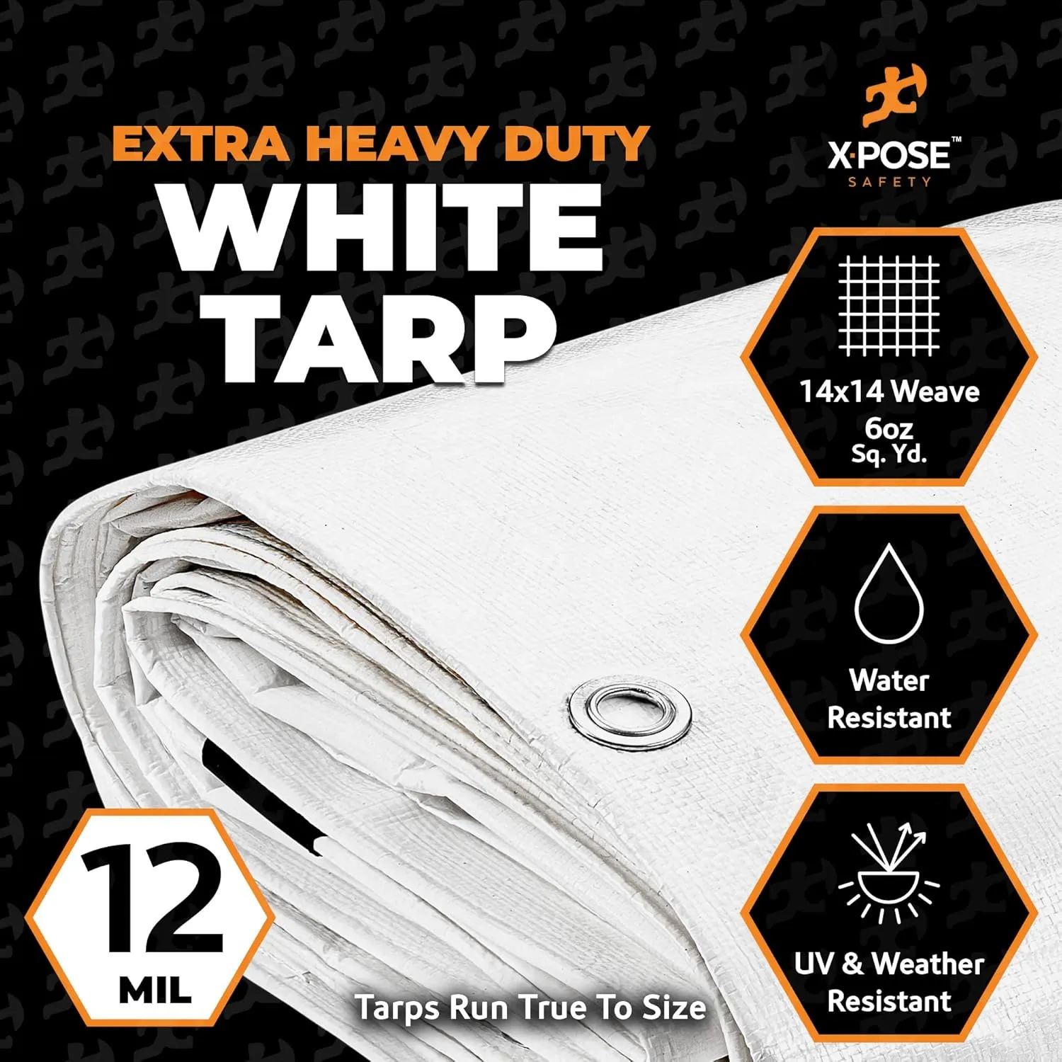 Heavy Duty White Poly Tarp 30' X 30' - Multipurpose Protective Cover - Durable, Waterproof, Weather Proof, Rip and Tear Resistant - Extra Thick 12 Mil Polyethylene - by Xpose Safety