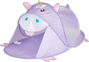Heritage Kids Figural Unicorn Pop Up Portable Play Tent with Carry Case, 71" L x 35" w x 33" H, Purple