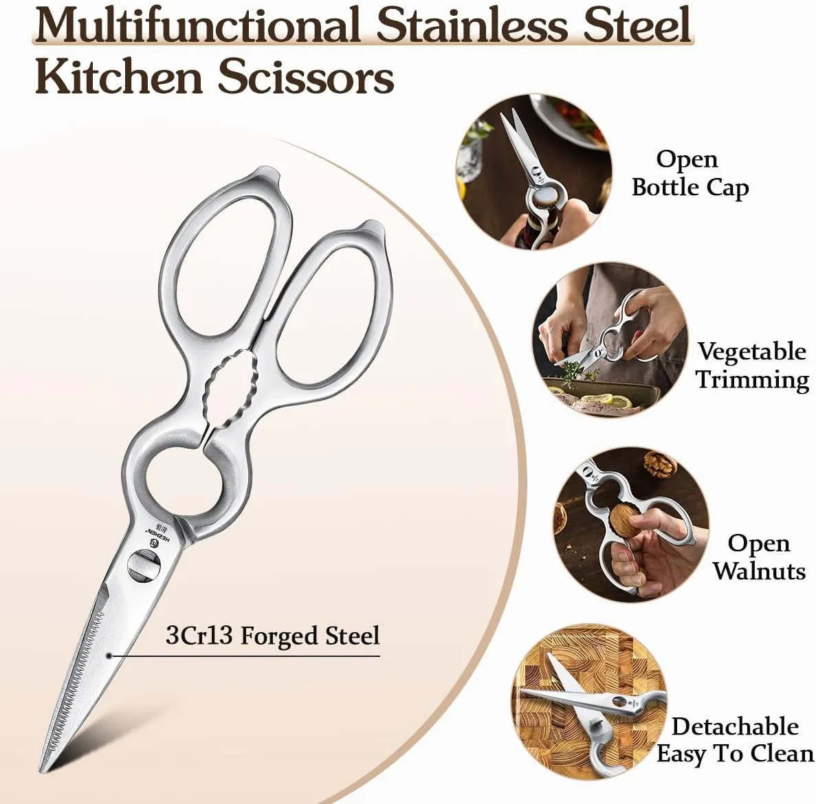 HEZHEN 7PCS Kitchen Knives Set - Professional Forging Damascus High Carbon Steel Chef Knife, Santoku, Bread, Utility, Fruit Knives & Multifunctional Kitchen Scissors - 6Slot Black Walnut Block