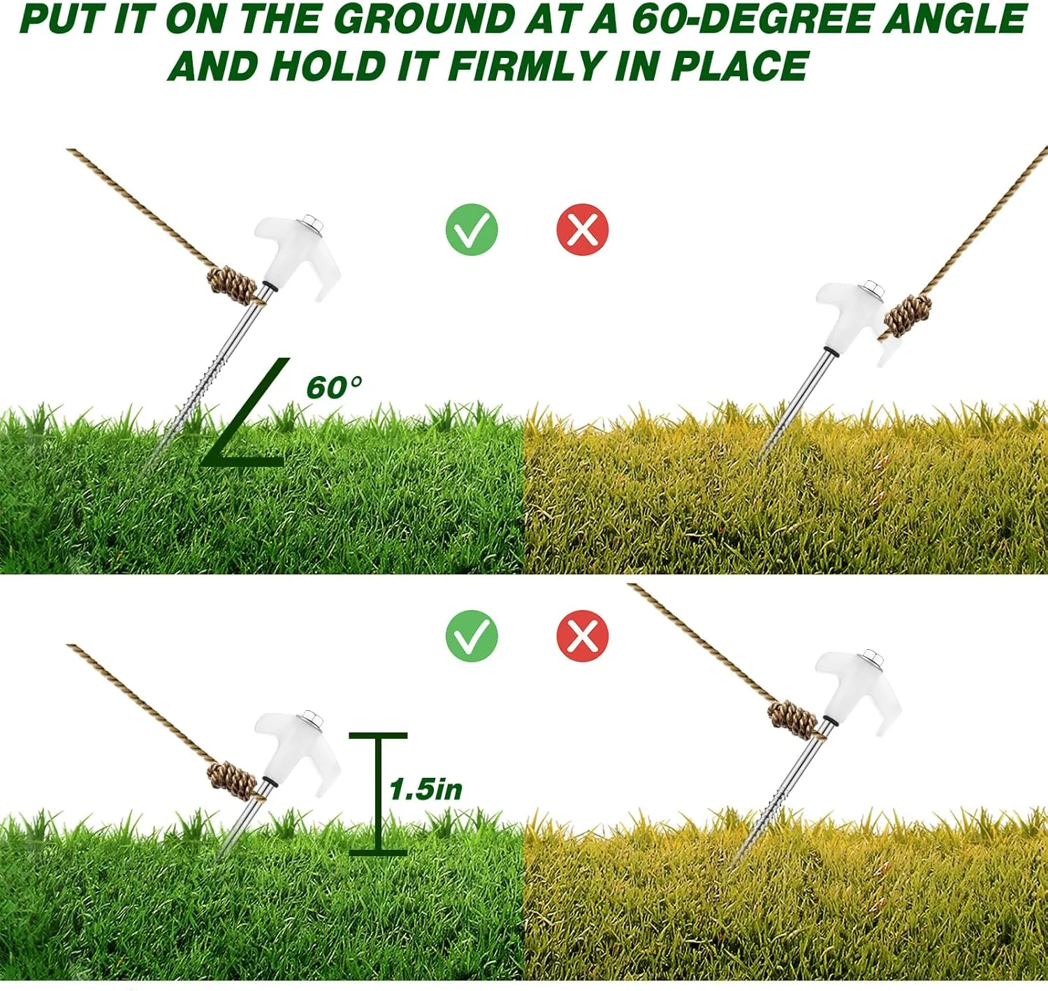 Hicarer 20 Pcs 20 Pcs 8'' Screw in Tent Stakes Heavy Duty Ground Metal Stakes for Inflatables with Hex Head Driver for Outdoor Camping Tent Inflatable Garden Decor (Luminous White)