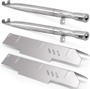 Hiorucet DGF350CSP Grill Replacement Parts for Dyna Glo 2 Burners, Heat Plate Shield Tent Burner Covers and Burner Tubes for Dyna Glo BBQ Grill Parts DGF350CSP-D, DGH353CRP, DGH373CRP-D, DGC350CNP-D.