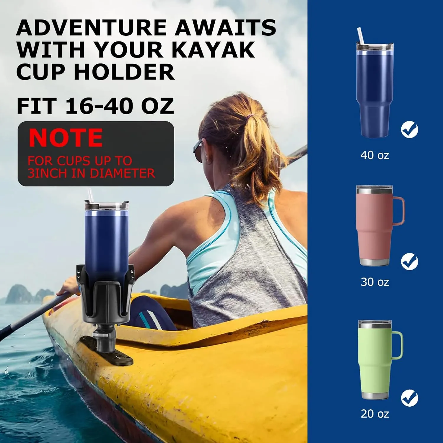HITORHIKE Kayak Cup Holder with Track Mount 2 Ways to Use Multifunctional Cup Holders for Fishing Lures,Knife and Other Kayak Accessories (Cup HolderX2 Mini Track MountX2)