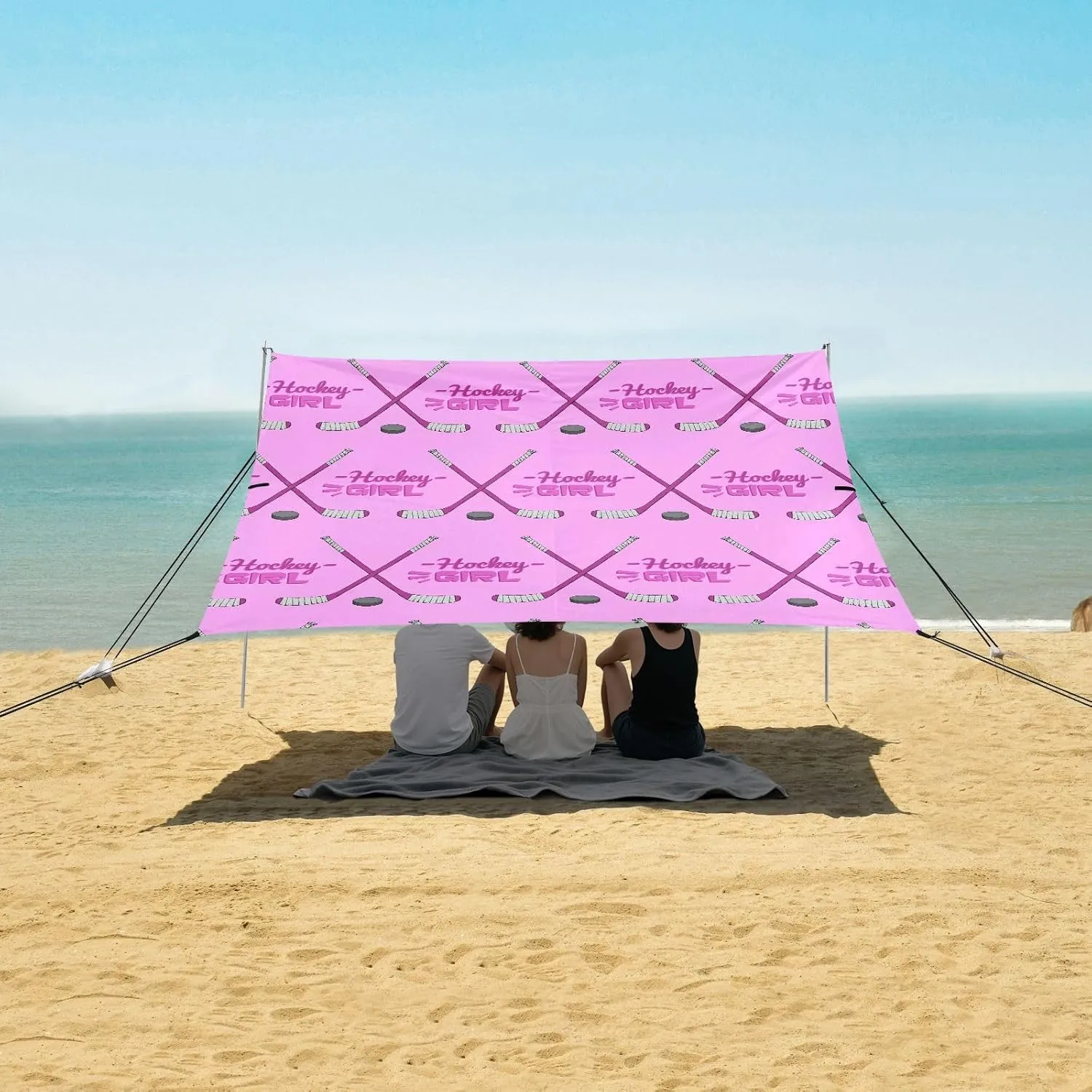 Hockey Girl Lettering Beach Camping Tent Sun Shelter for Whole Family, Beach Shade Canopy with UPF50  UV Protection,Easy Set Up and Carry,Outdoor Shade for Trips, Fishing, Backyard Fun Picnics