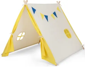 HONEY JOY Teepee Tent for Kids, Large Kids Play Tent w/Pine Wood Frame, Flags & Windows, Indoor Outdoor Playhouse Toddler Tent, 54" x 57" x 48", Kids Tent for Boys Girls Slumber Party