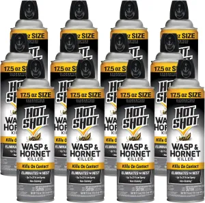 Hot Shot Wasp & Hornet Killer Spray (12 Pack), Eliminates The Nest, Sprays Up Tp 27 Feet, 17.5 fl Ounce