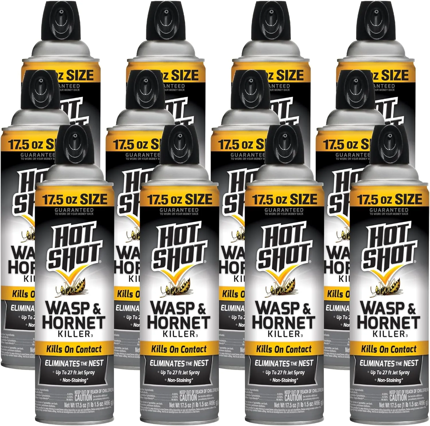 Hot Shot Wasp & Hornet Killer Spray (12 Pack), Eliminates The Nest, Sprays Up Tp 27 Feet, 17.5 fl Ounce