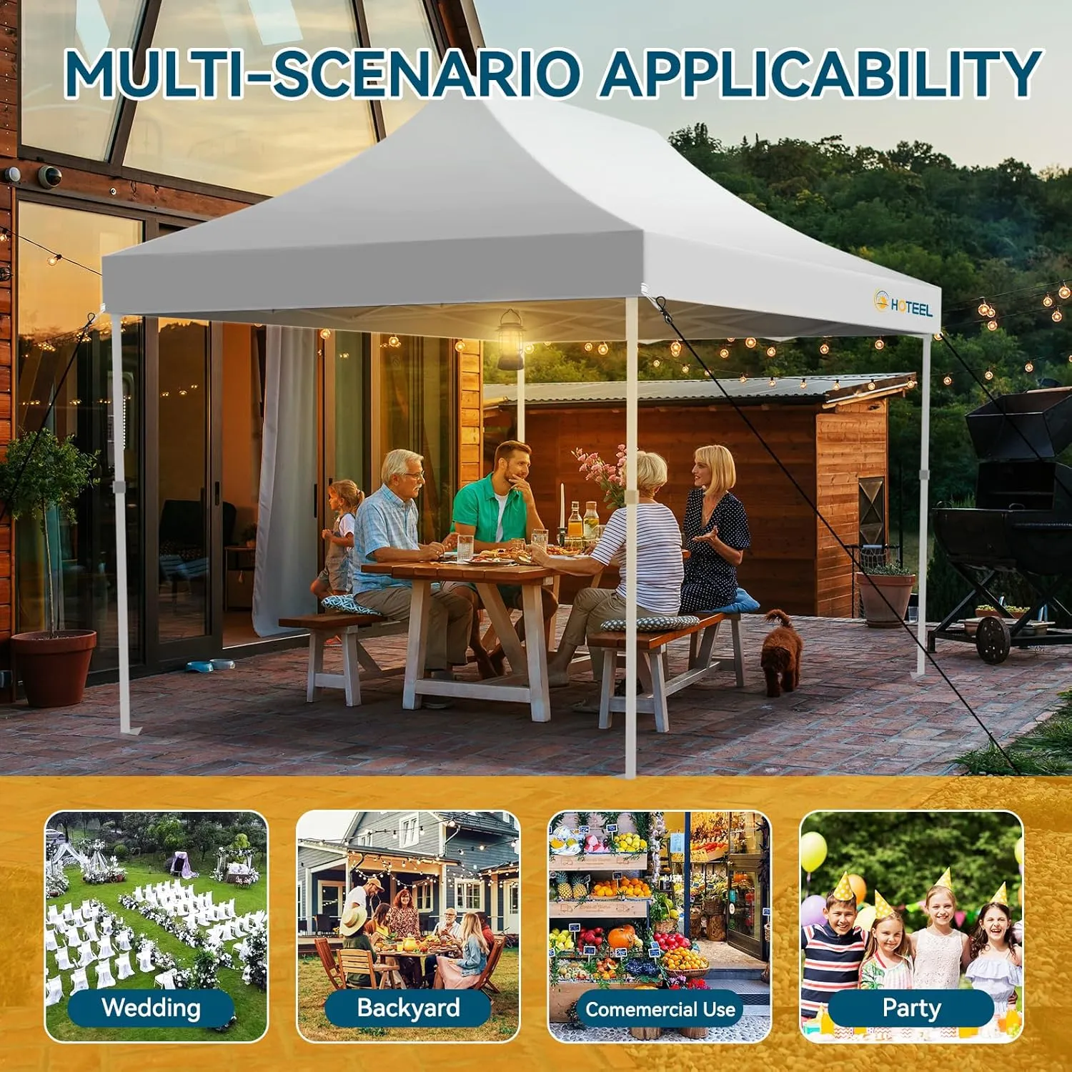 Hoteel 10x15 Pop Up Canopy Tent Heavy Duty with 4 Sidewalls, Waterproof & Flame-Resistant (CPAI-84), Easy Set-up Commercial Instant Tent with Roller Bag & Sandbags, Hexagonal Leg (1-Year Warranty)