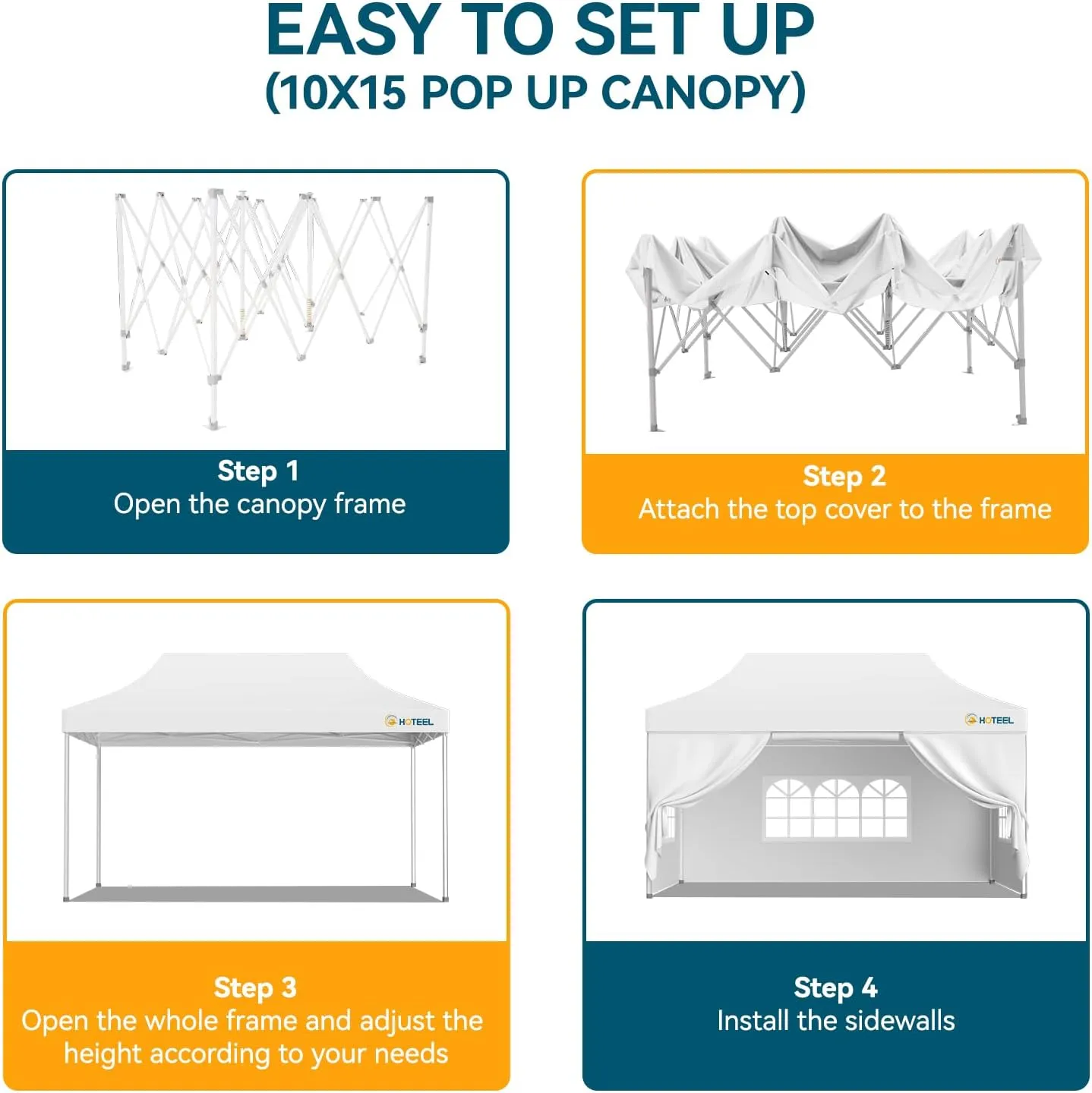 Hoteel 10x15 Pop Up Canopy Tent Heavy Duty with 4 Sidewalls, Waterproof & Flame-Resistant (CPAI-84), Easy Set-up Commercial Instant Tent with Roller Bag & Sandbags, Hexagonal Leg (1-Year Warranty)
