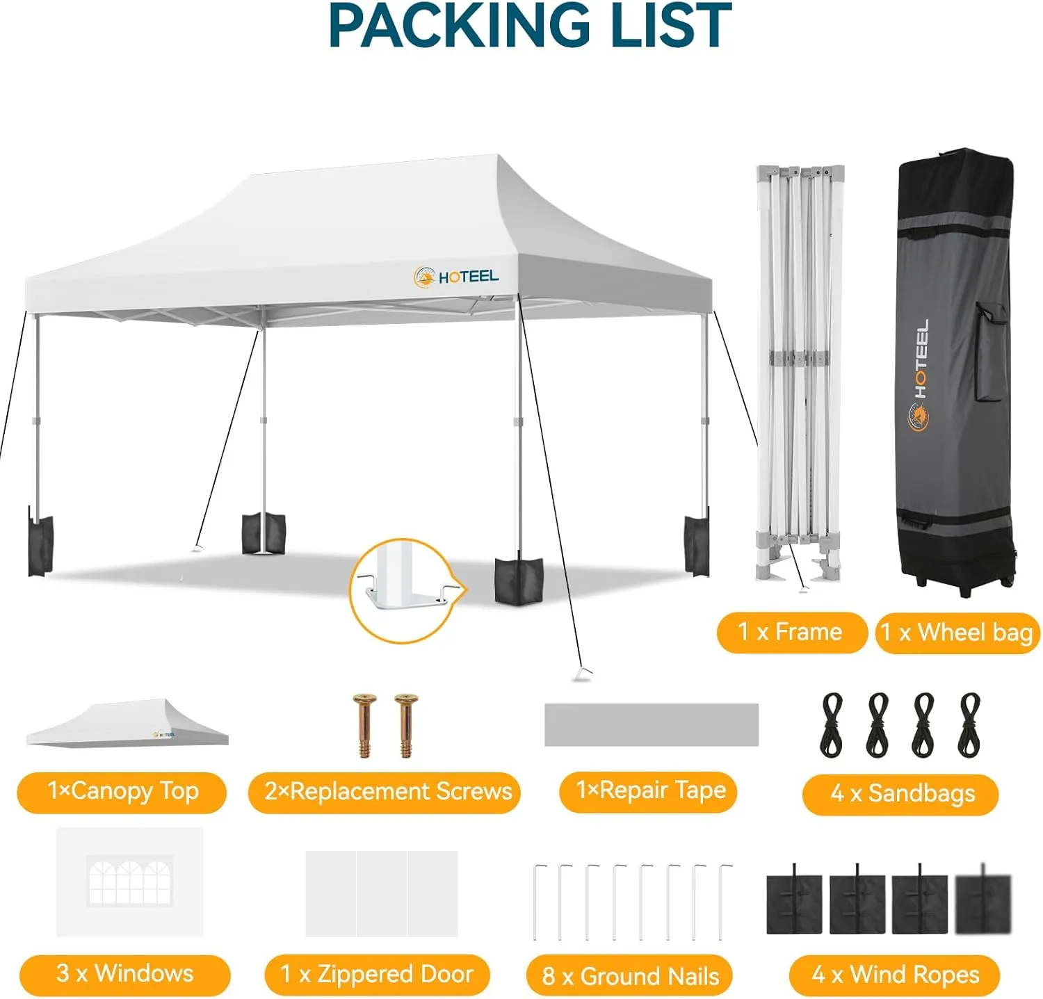 Hoteel 10x15 Pop Up Canopy Tent Heavy Duty with 4 Sidewalls, Waterproof & Flame-Resistant (CPAI-84), Easy Set-up Commercial Instant Tent with Roller Bag & Sandbags, Hexagonal Leg (1-Year Warranty)