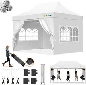 Hoteel 10x15 Pop Up Canopy Tent Heavy Duty with 4 Sidewalls, Waterproof & Flame-Resistant (CPAI-84), Easy Set-up Commercial Instant Tent with Roller Bag & Sandbags, Hexagonal Leg (1-Year Warranty)