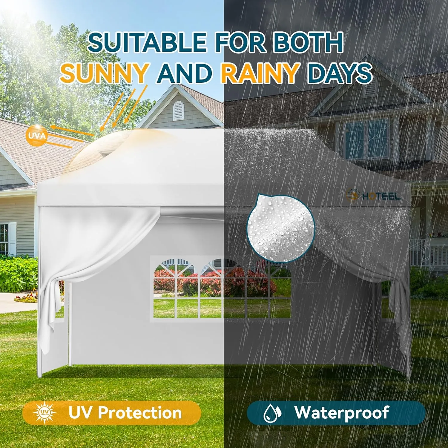 Hoteel 10x15 Pop Up Canopy Tent Heavy Duty with 4 Sidewalls, Waterproof & Flame-Resistant (CPAI-84), Easy Set-up Commercial Instant Tent with Roller Bag & Sandbags, Hexagonal Leg (1-Year Warranty)