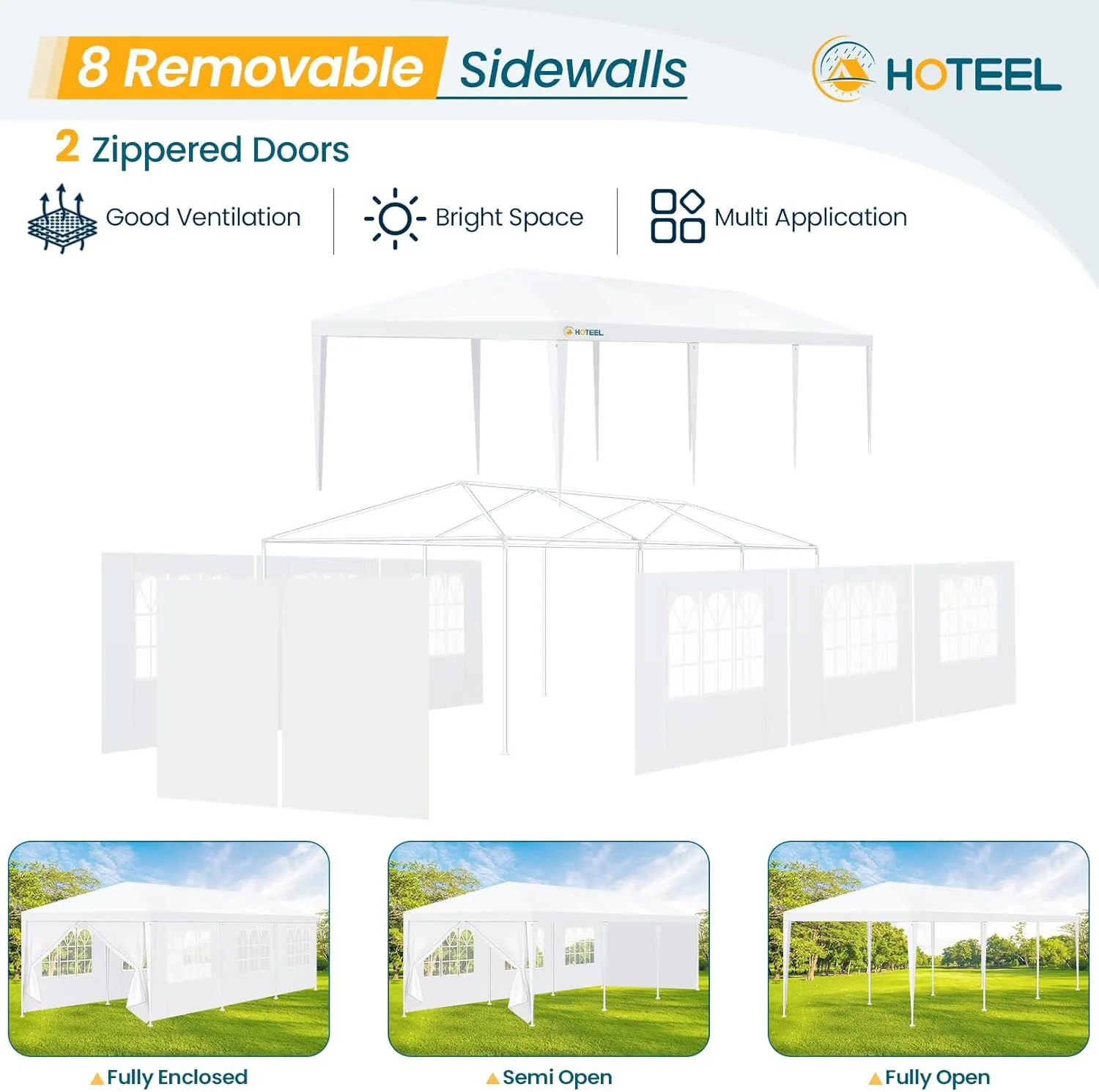 HOTEEL 10'x30' Canopy Party Tent with 6 Removable Sidewalls, Outdoor Event Tent for Weddings, BBQ, Parties, Patio Camping Gazebo, Waterproof, White