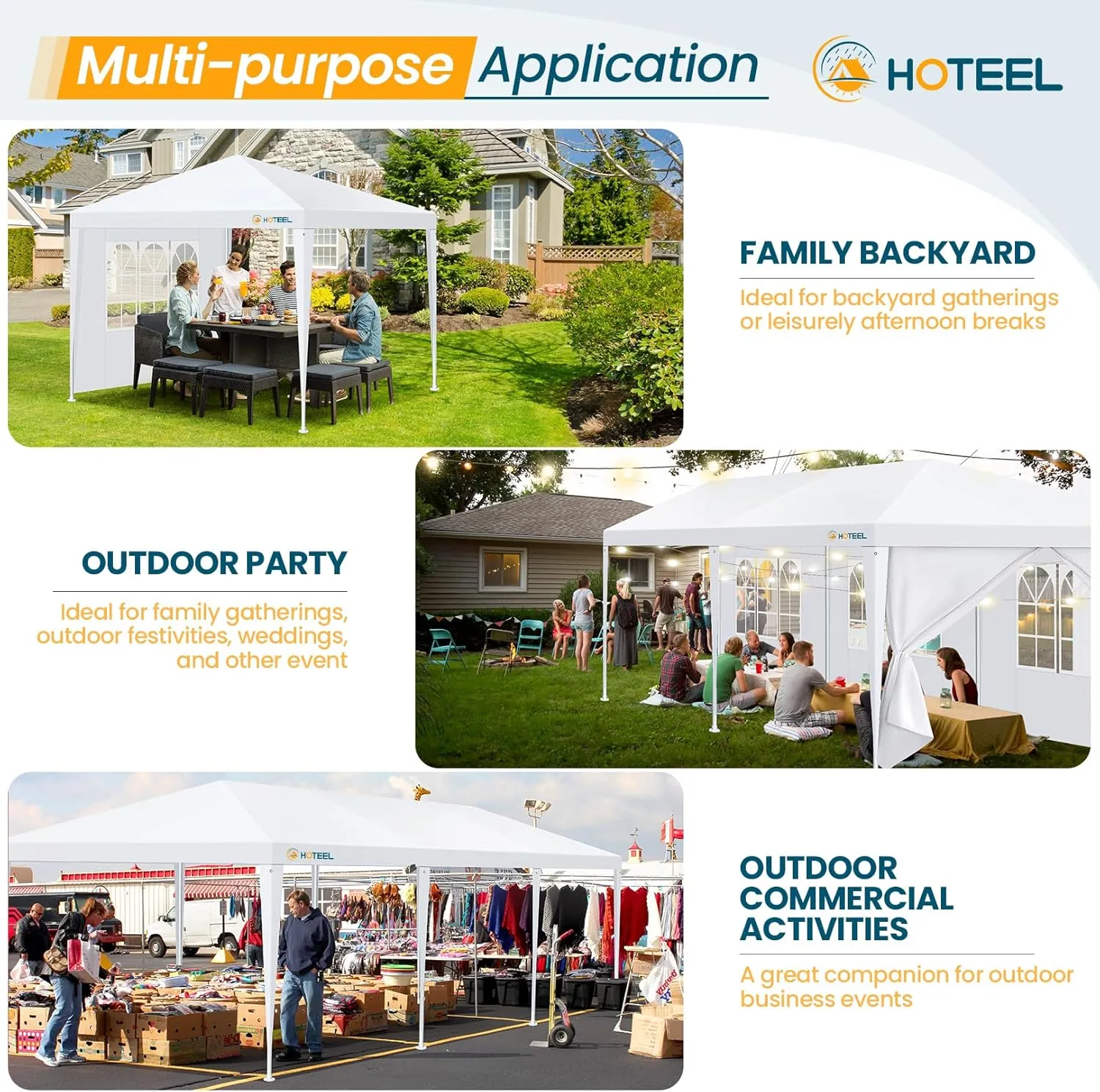 HOTEEL 10'x30' Canopy Party Tent with 6 Removable Sidewalls, Outdoor Event Tent for Weddings, BBQ, Parties, Patio Camping Gazebo, Waterproof, White