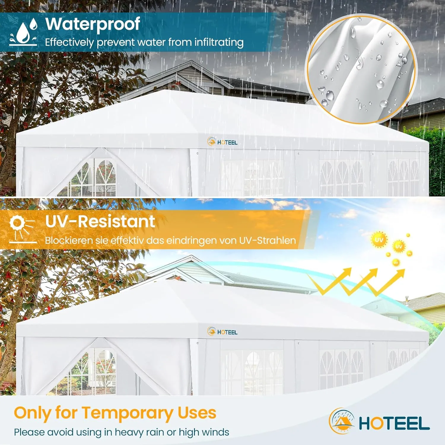 HOTEEL 10'x30' Canopy Party Tent with 6 Removable Sidewalls, Outdoor Event Tent for Weddings, BBQ, Parties, Patio Camping Gazebo, Waterproof, White