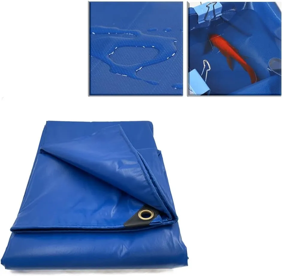 HTTMT- (6X8 Feet) 14 Mil Heavy Duty PVC-Coated Tarp Cover For Camping, Awning, Shades, Curtains Tent, Boat, Truck, RV Or Pool Cover Tarpaulin Sheet [P/N: ET-TP02-BLUE]