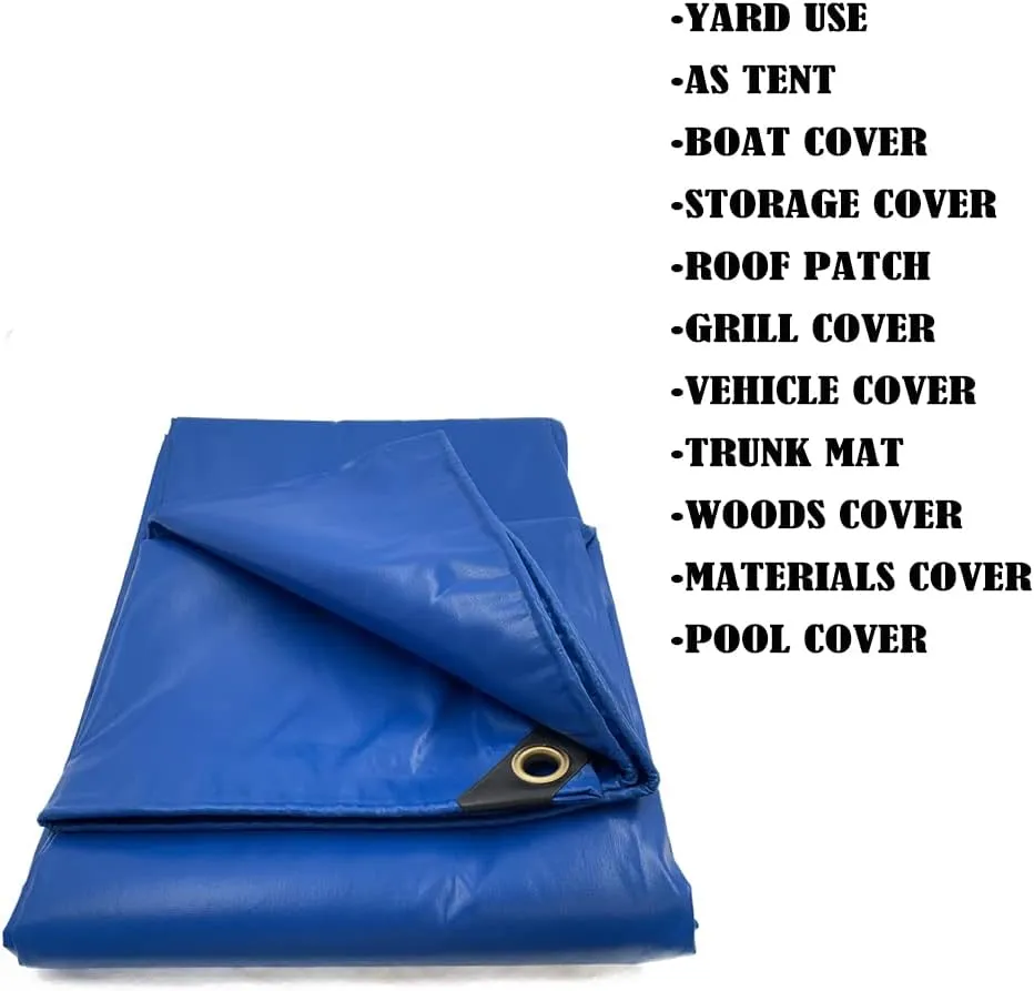 HTTMT- (6X8 Feet) 14 Mil Heavy Duty PVC-Coated Tarp Cover For Camping, Awning, Shades, Curtains Tent, Boat, Truck, RV Or Pool Cover Tarpaulin Sheet [P/N: ET-TP02-BLUE]