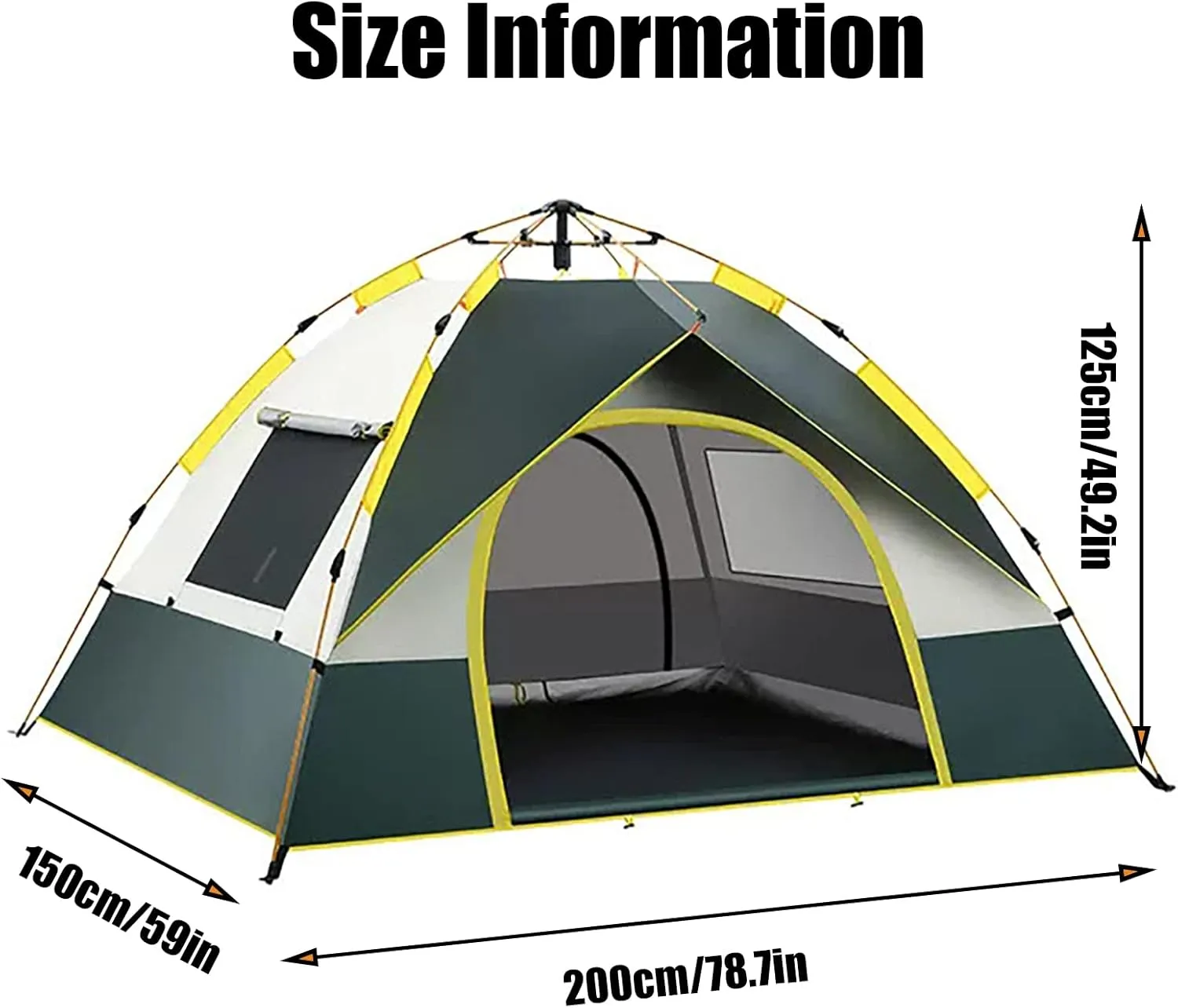 HUHJYUGE 2/4 Person Tent Water Resistant, Instant Pop Up Tent for Camping Weatherproof, Easy Setup Beach Tent Sun Shelter, Ventilated Mesh Windows, for Backpacking, Hiking (A 3 Person)