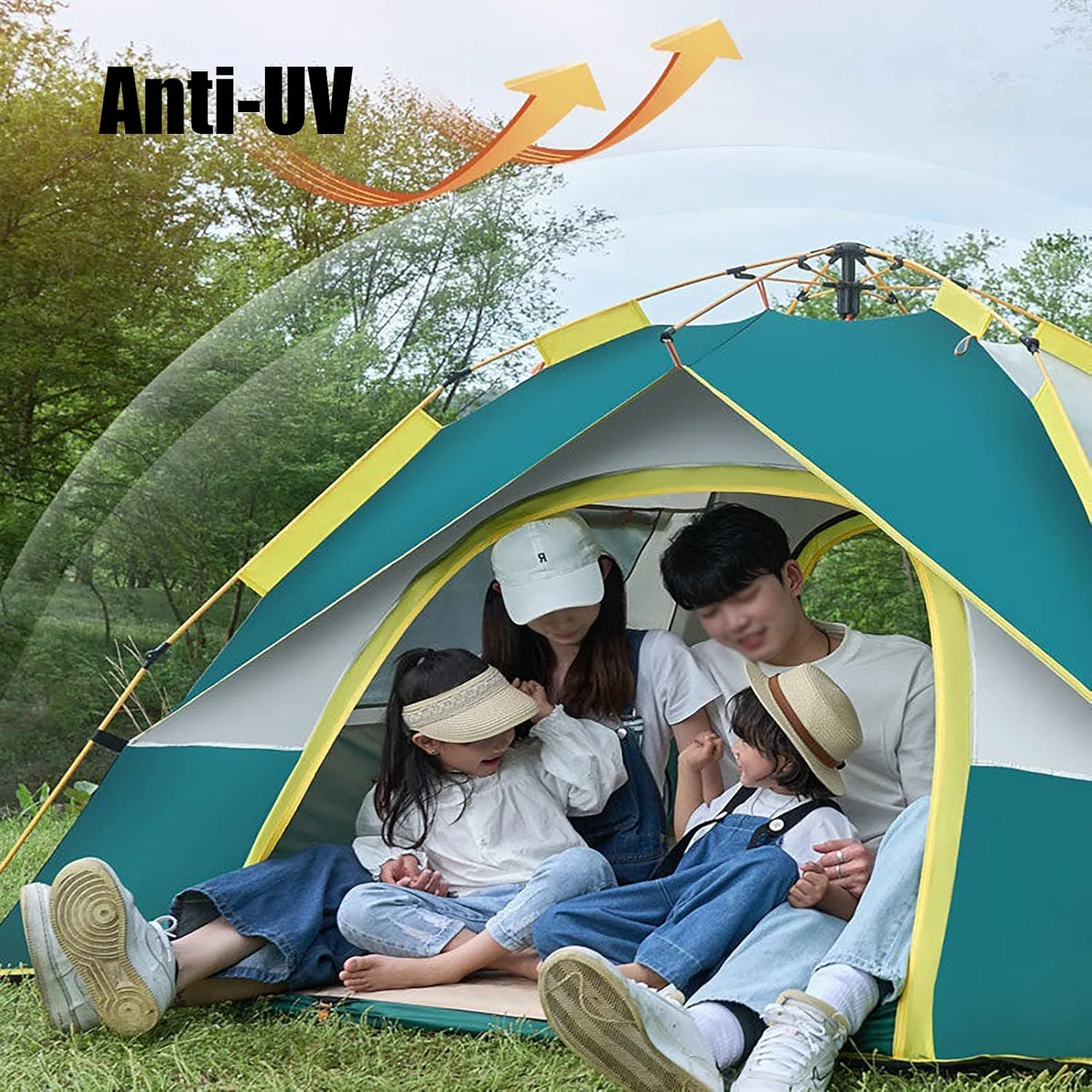 HUHJYUGE 2/4 Person Tent Water Resistant, Instant Pop Up Tent for Camping Weatherproof, Easy Setup Beach Tent Sun Shelter, Ventilated Mesh Windows, for Backpacking, Hiking (A 3 Person)