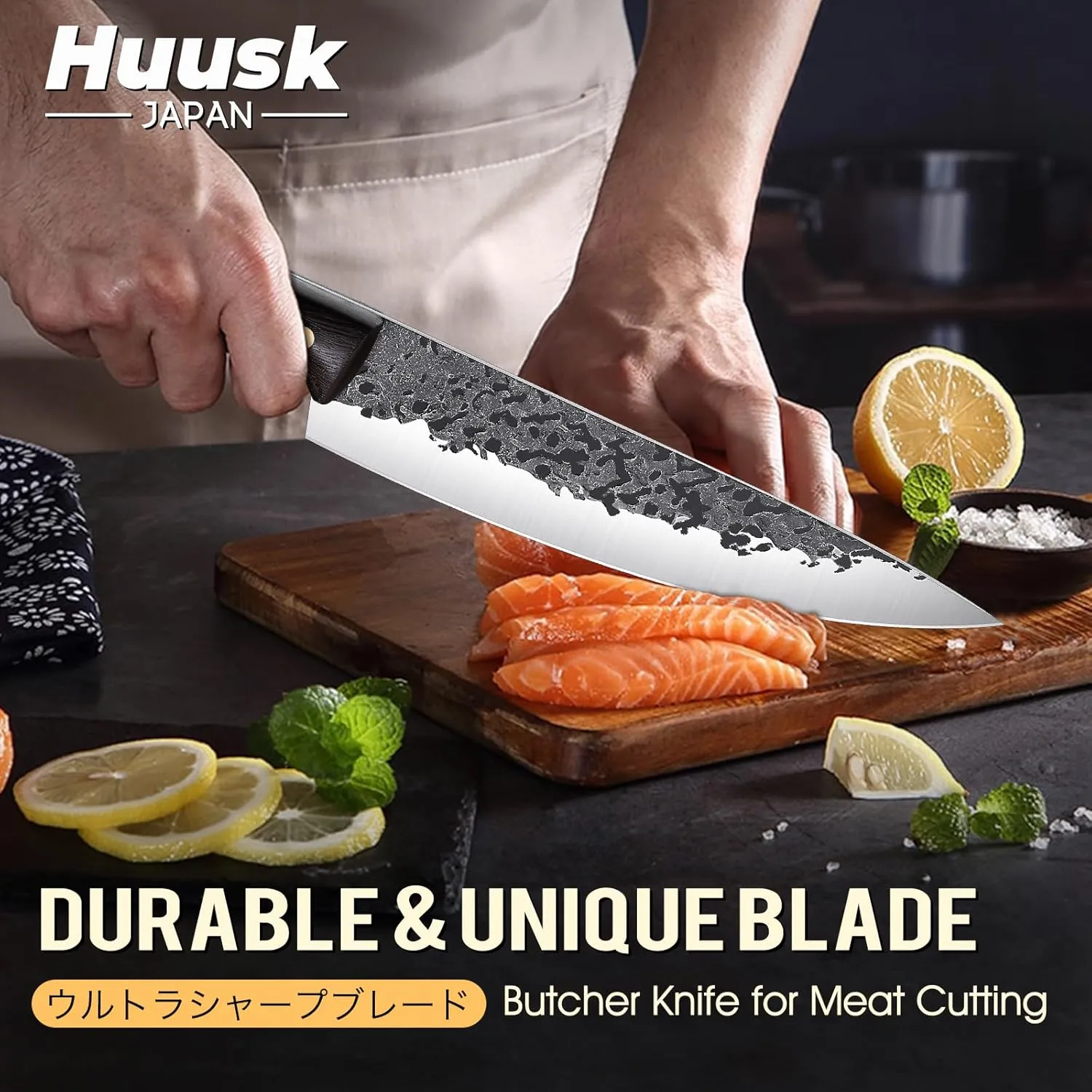 Huusk Knives from Japan, 8-inch Chef Knife, Professional Hand Forged Kitchen Knife, Japanese Gyutou Chef Knives, High Carbon Steel Cooking Knife for Meat Sushi Vegetables